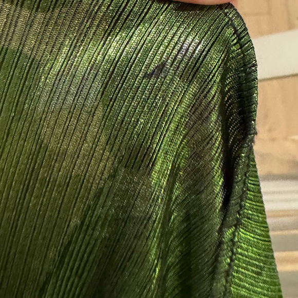 Retrofete Daniele Dress in Lime XS Metallic Green Foil Cocktail Dress W Train - Picture 12 of 14